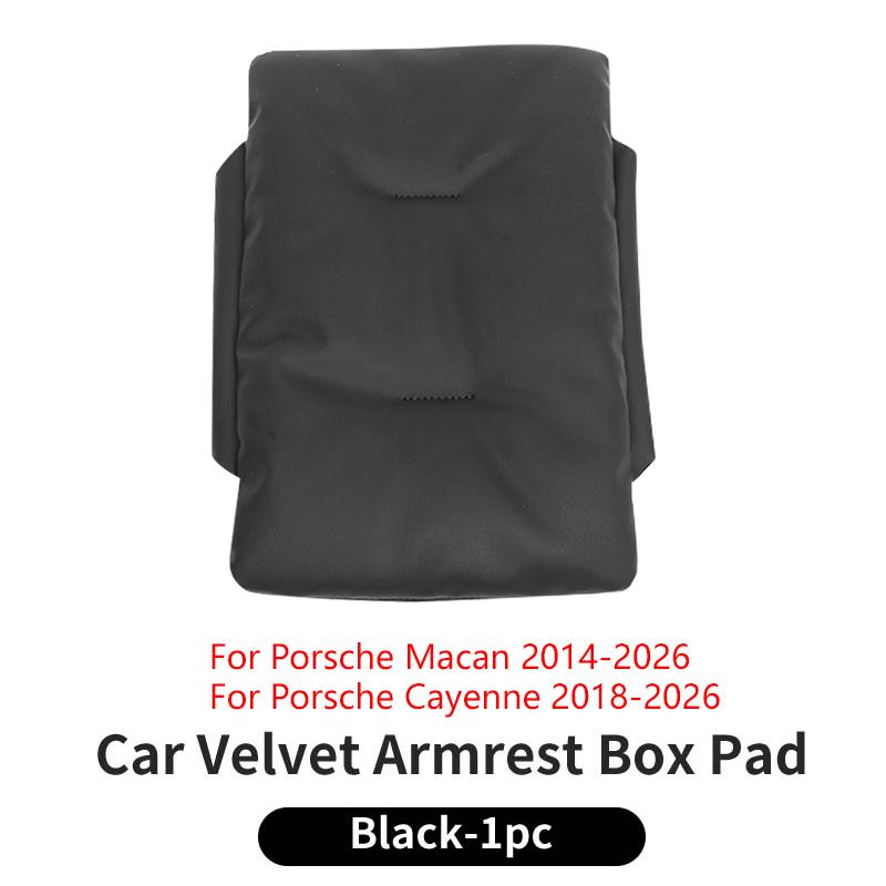 For Porsche Cayenne Macan Car Armrest Box Cover Cushion Leather Center Console Velvet Arm Rest Protective Pads Mats Accessories Black 1pc
