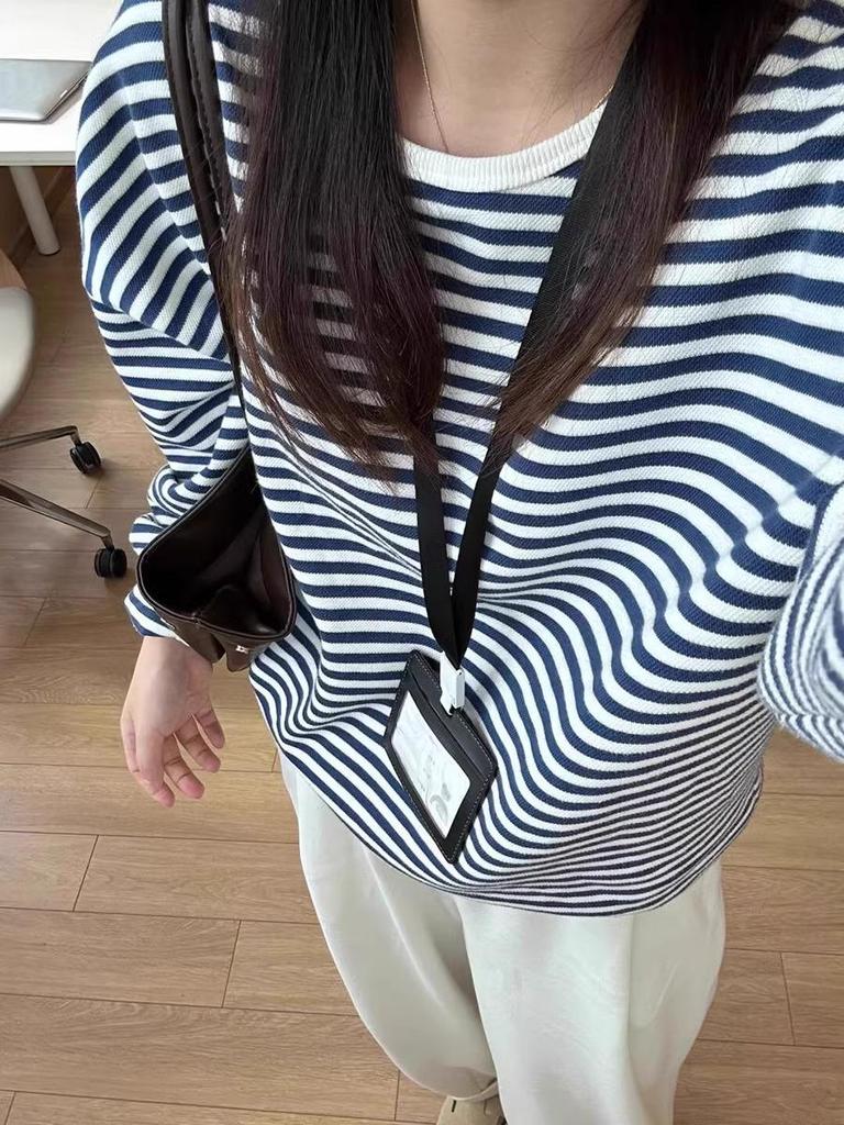 Women's Autumn Chic Korean Blue & White Striped Loose Sweatshirt
