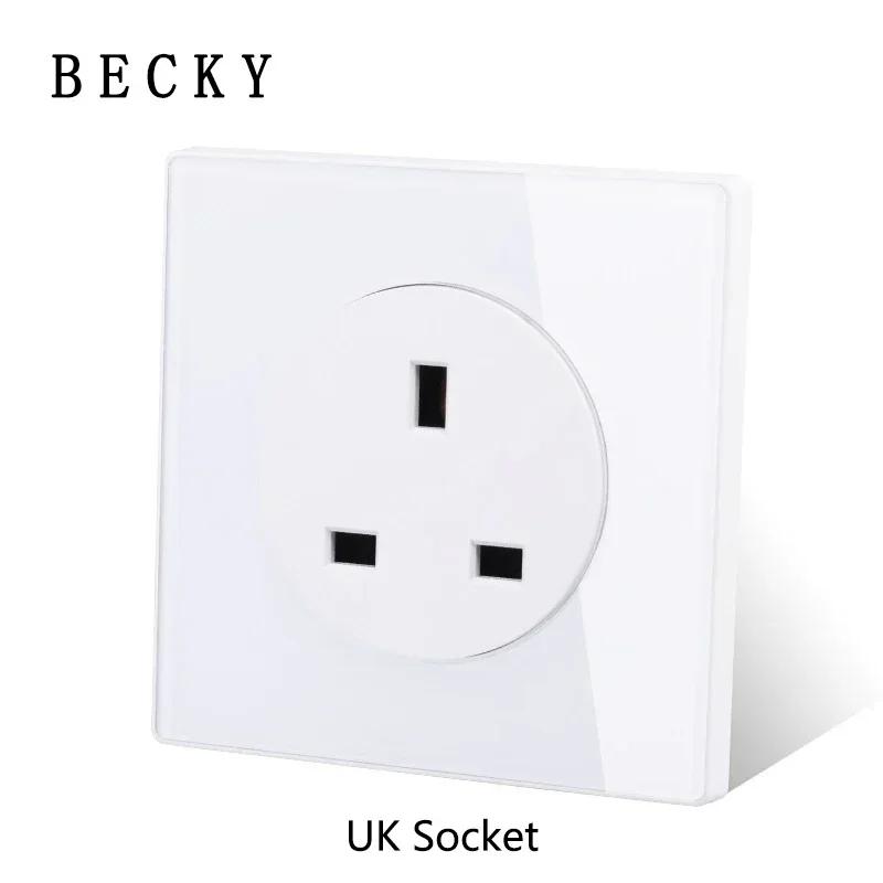 White Tempered Glass Wall Switch Panel Led European 16a Socket Retro Toggle Light Switch Eu Uk Standard 2usb Socket 1Gang-4gang