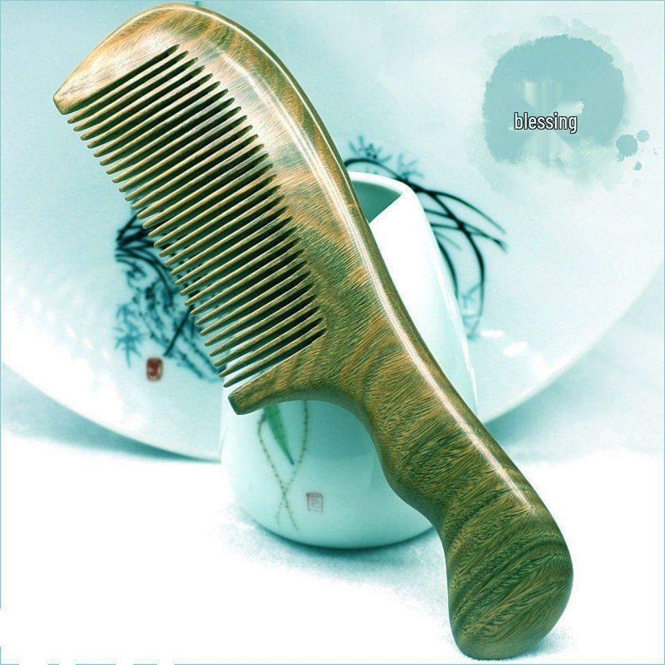 Large Green Sandalwood Double Curved Comb for Long, Short & Curly Hair - Ideal Holiday Gift