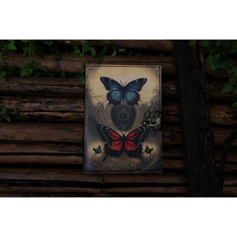 leather journal Butterfly Leather Writing Notebook Sketchbook blank spell book poetry Notepad book Traveling book for Men women Gift