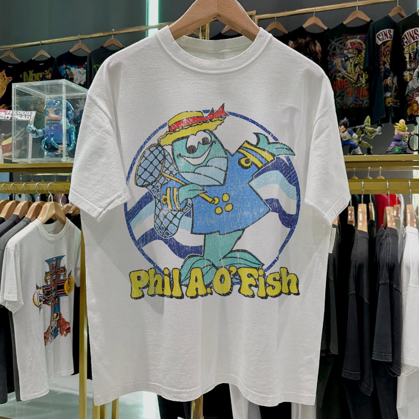 80s Phil A. O Fish Washed T-Shirt White M S