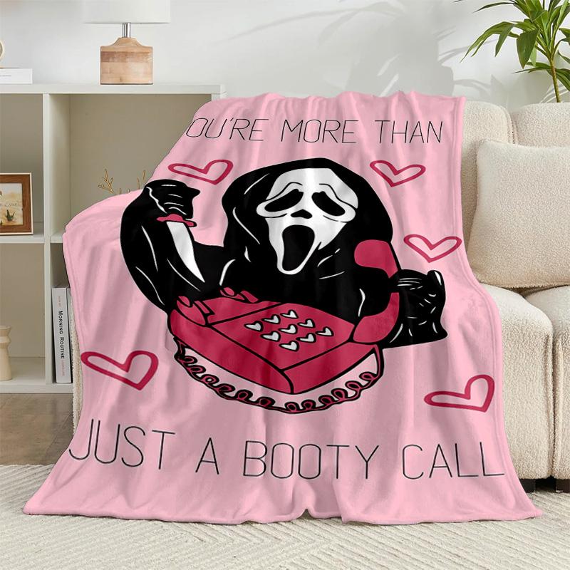 1PC Ghostface Greetings Poster Flannel Blanket Gift, Suitable for Both Men And Women, Soft Ideal for Beds And Sofa, Birthday Or Christmas Gift