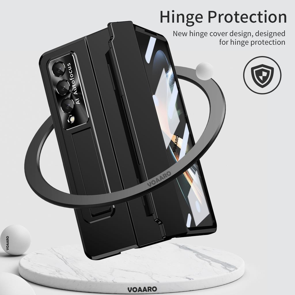 For Samsung Galaxy Z Fold 4 Leveling Hinge Case Kickstand Cover For Galaxy Z Fold 4 3 Plating Case With Front Screen Glass Film