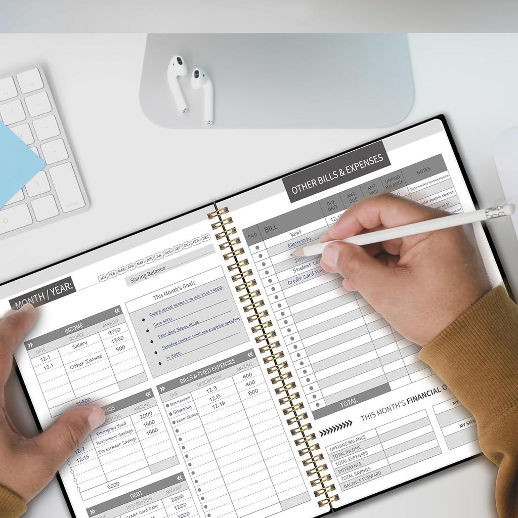 Undated Monthly Bill Payment - 48-Month Undated Financial Organizer with Income Tracker, Savings & Debt Management, Yearly Goals, Expense Tracking