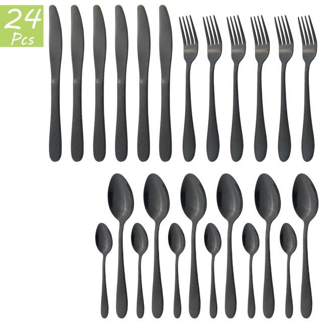 24Pcs Gold Cutlery Set Knives Fork Tea Spoon Dinner Tableware Set Stainless Steel Dinnerware Set Kitchen Flatware Silverware Set