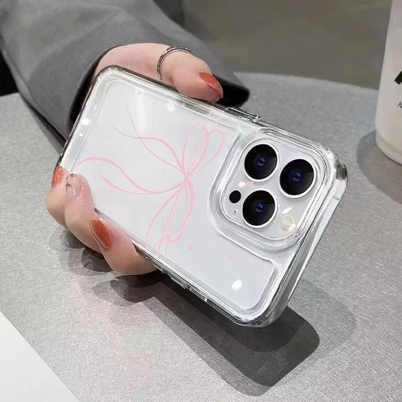 White Bowknot Snowflake Pattern Transparent Phone Case For iPhone Air 17 16 15 14 13 12 11 Pro Max Plus Mini 16E XS X XR Cover