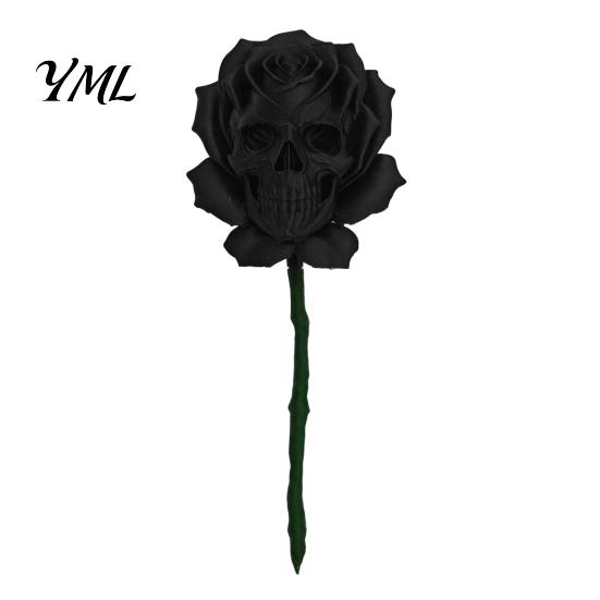 Niche Dark Theme Ornaments Gothic Skull Rose Decor, 3D Printed Skeleton Artificial Realistic Sculpture Flower, Aesthetic Halloween Ornament for Table