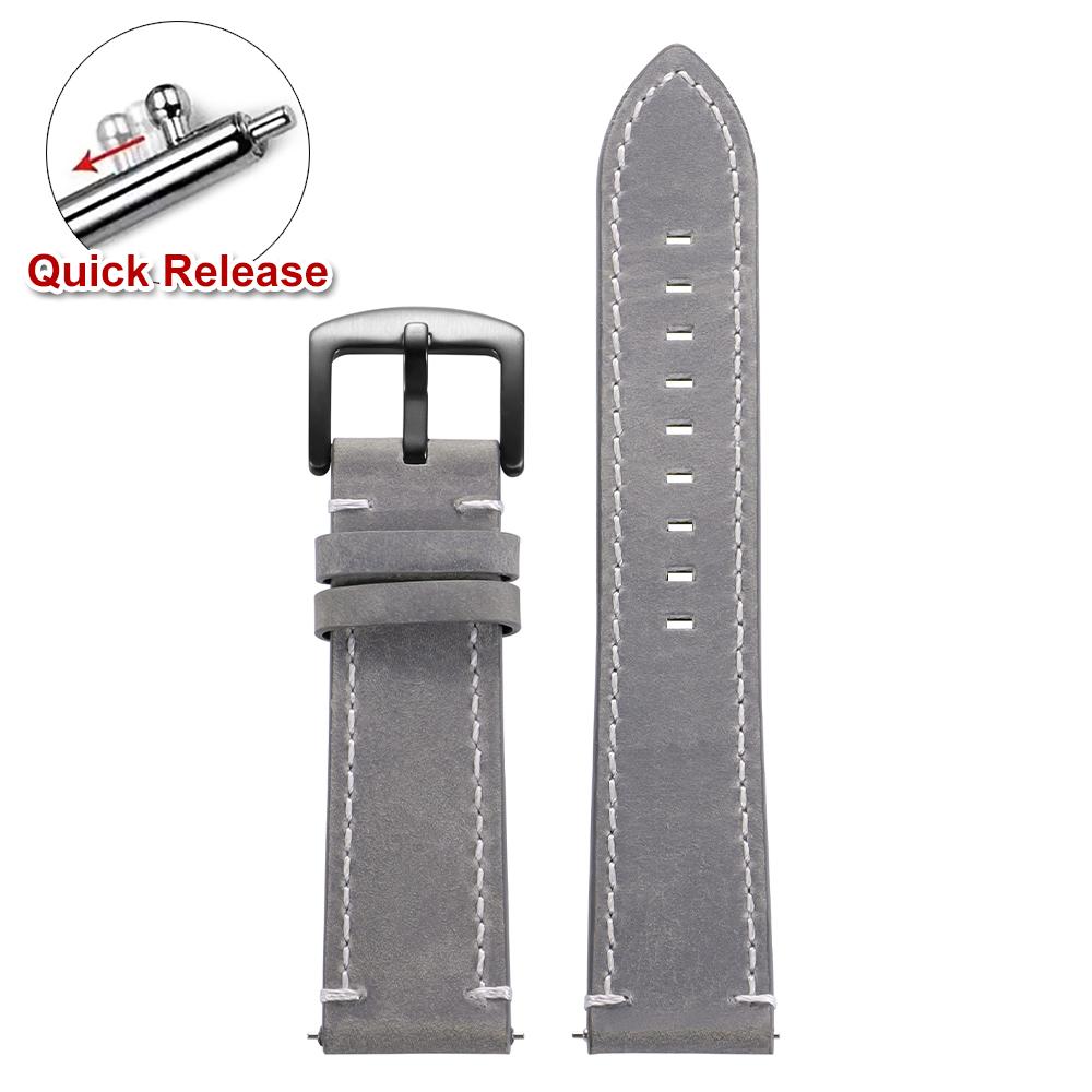 

Винтажный коричневый ремешок для часов из телячьей кожи с быстросъемным креплением 18 мм 19 мм 20 мм 22 мм 24 мм Браслет-ремень для смарт-часов для Omega 20mm серый