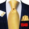 Hi-Tie Mens Golden Silk Tie Business Wedding Necktie Hanky Cufflinks