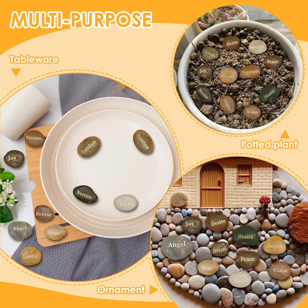 25/50Pcs Natural Engraved Pebble Crystal Agate Engraving Inspirational Letters for Garden Decor Fish Tanks Air Plant Home Decor