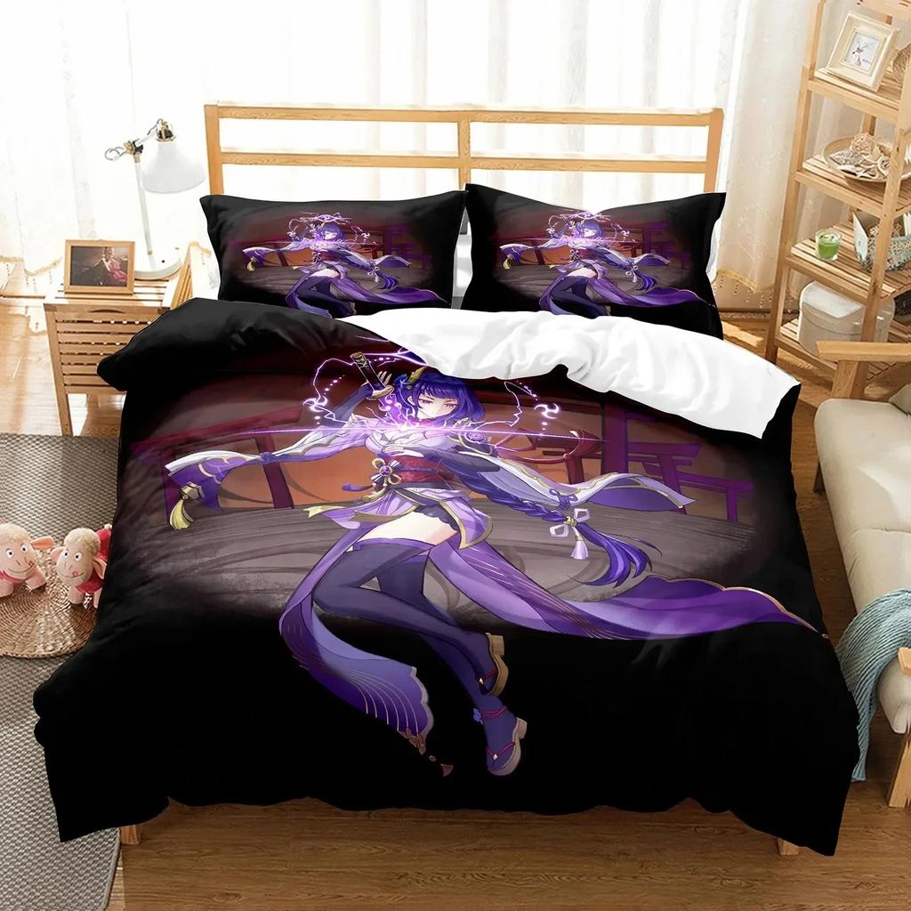 Genshin Impact Raiden Shogun Pillowcase Bedding Bag Cartoon Set Anime Customize Bedding Decoration Cute Quilt Cover