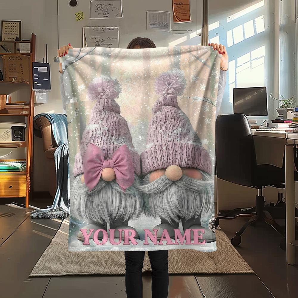 1PC Custom Name Purple Winter Gnomes Patterned Flannel Blanket Suitable For All Seasons for Home Decor Warmth and Comfort Gifts Holiday Present_lx