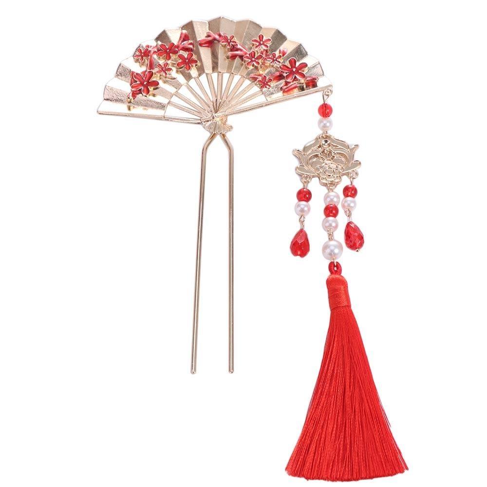 Retro Pearl Fringe Hairpin Zinc Zinc Alloy Fan Shape Bride Tiara U Shape Hair Frok Hanfu Hair Accessories
