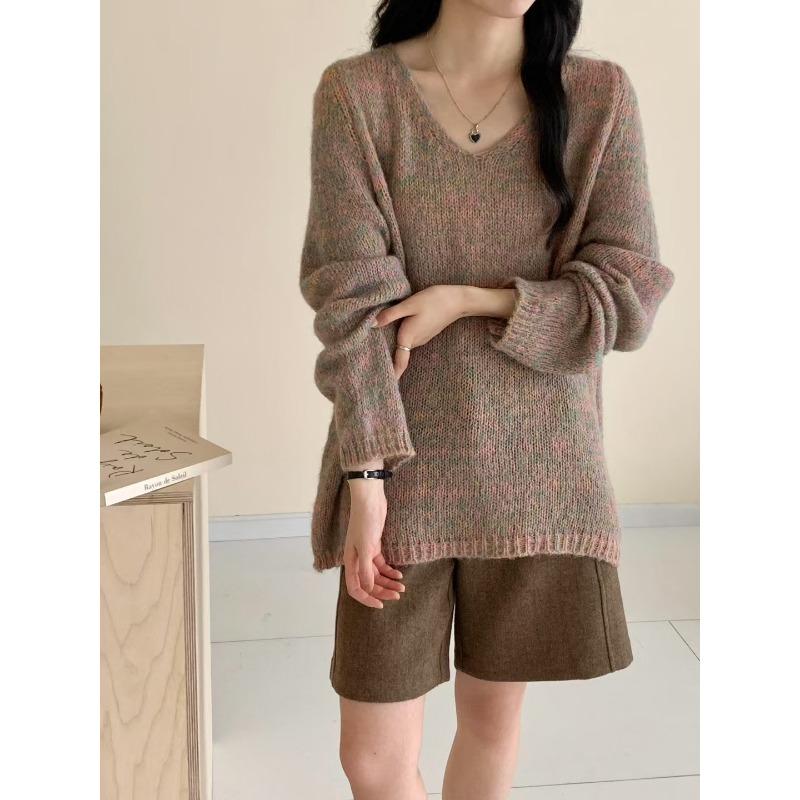 Autumn and winter new mohair thin gentle soft waxy knitted sweater top loose sweater pullover woman
