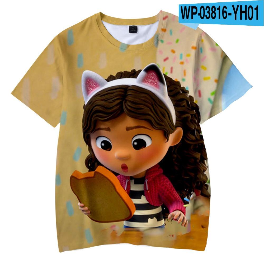 Summer Children's Gabby's Dollhouse Series 3D Cartoon Casual Loose Short Sleeves for Daily Comfort