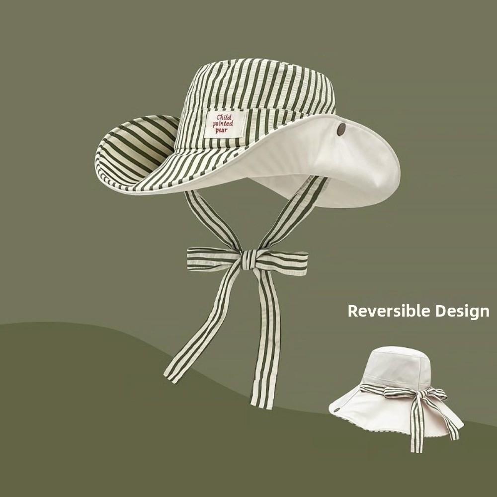 Складная полосатая шляпа от солнца с широкими полями Рыбацкая шапка Модная двусторонняя панама Отпуск зелёный