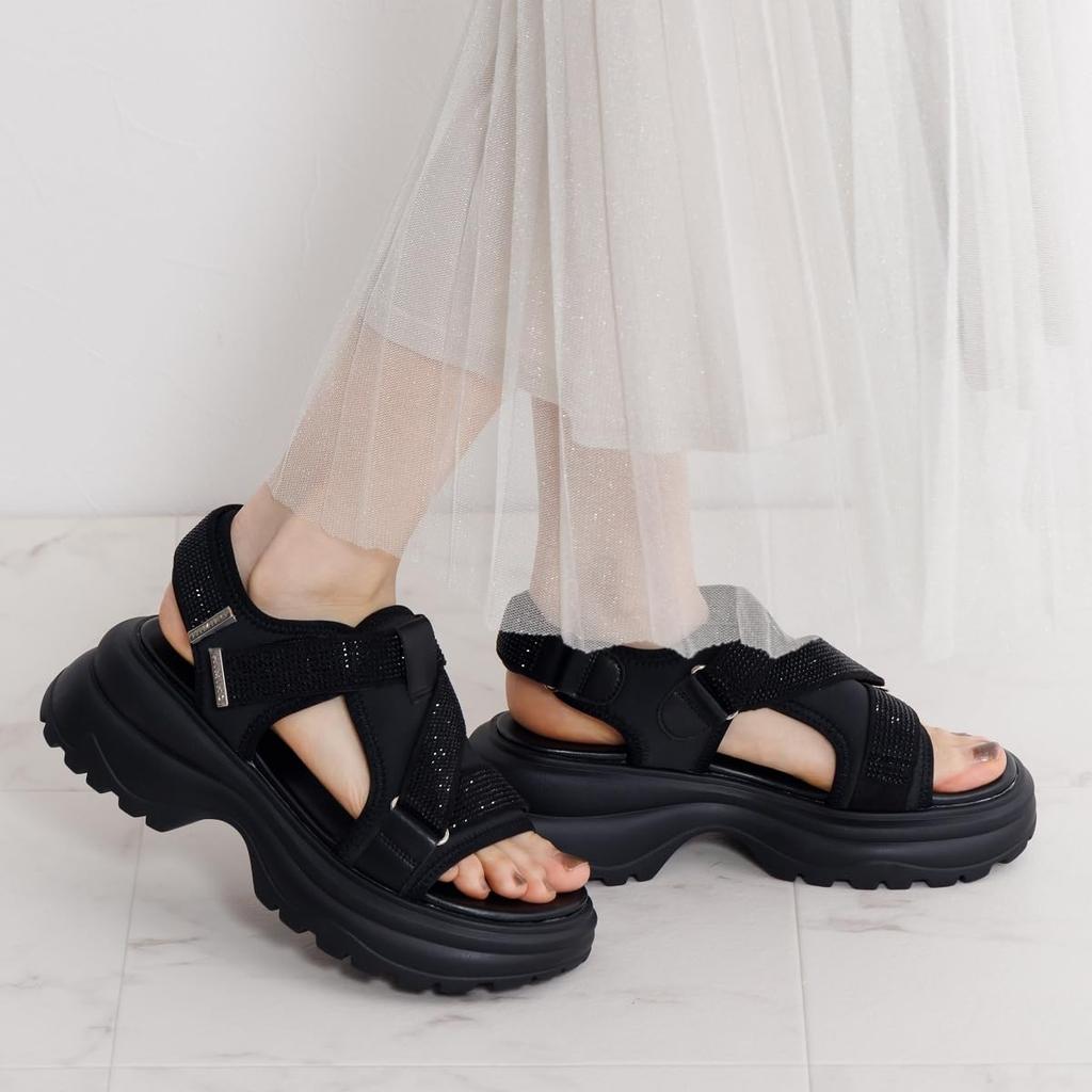 HIMIKO/Himiko/Rhinestone Belt Sports Sandals/657203 Black S