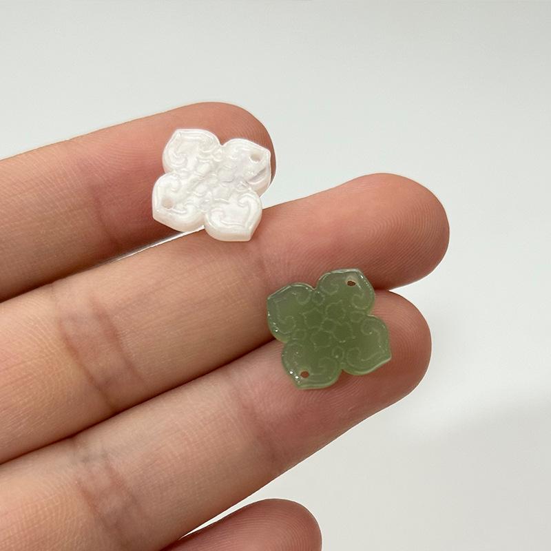 10 Stück 13MM Neue Retro Grüne Serie Essigsäure Blumenanhänger Doppelbohrungs-Verbinder DIY Herstellung Harz Quasten Zubehör