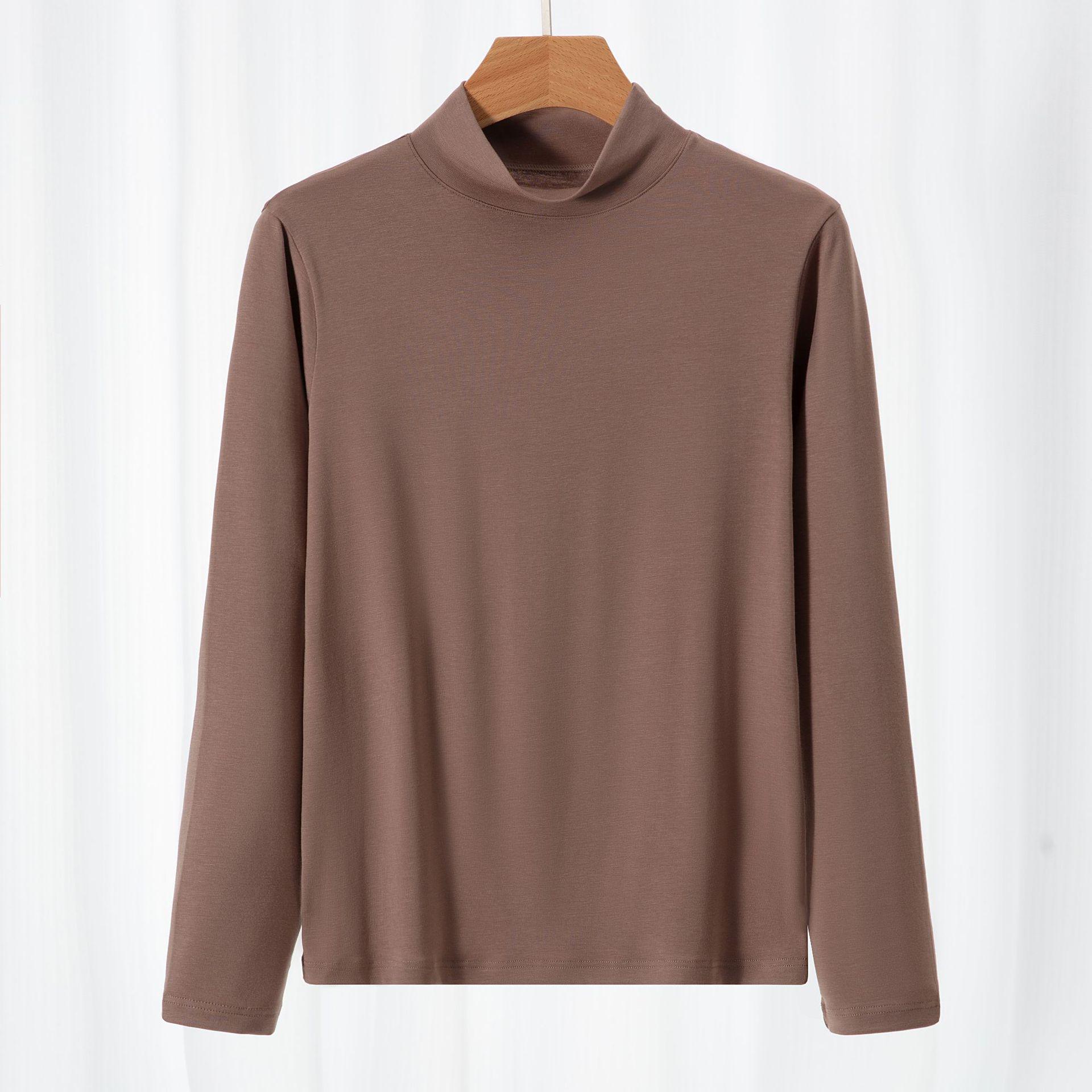 

Женская приталенная модальная футболка с высоким воротником и длинными рукавами - Универсальный однотонный цвет, теплая для осени/зимы One Size