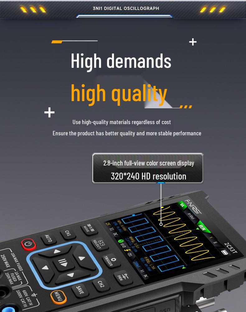 FNIRSI 2C53T Dual-Channel 50M Digital Oscilloscope Multimeter & Signal Generator 3-in-1