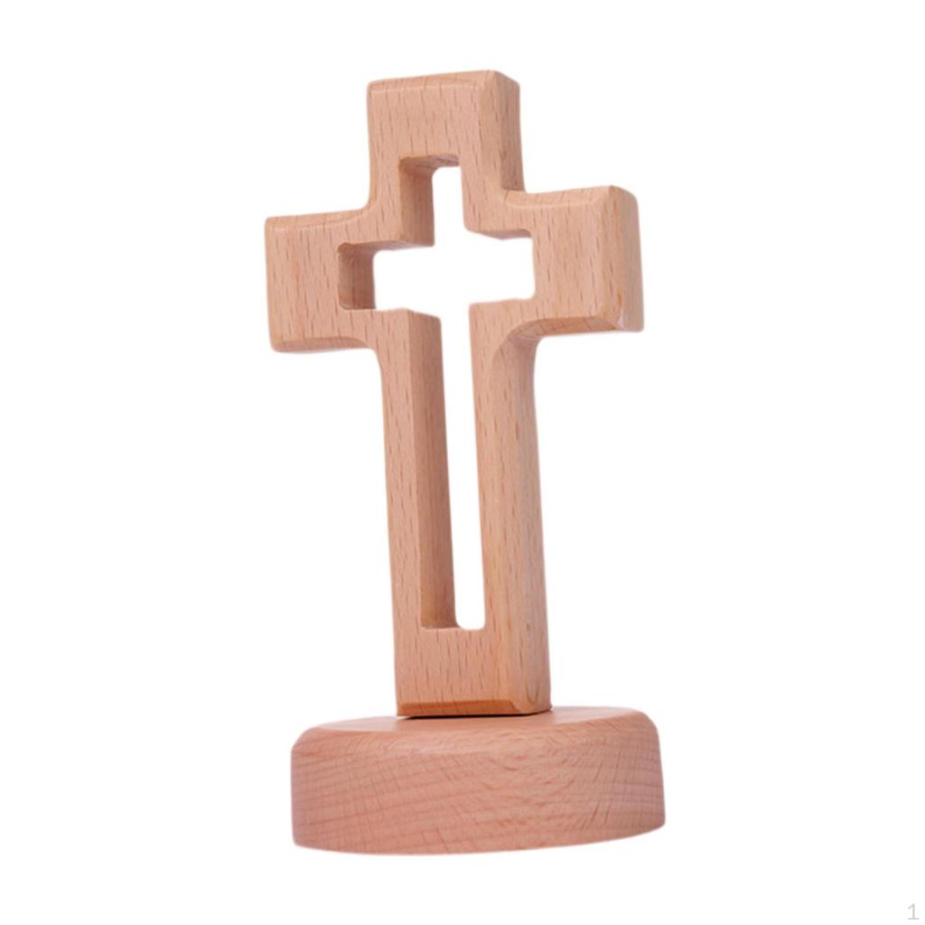 Catholic Wood Collection Wooden Standing Cross Statue for Home Shelf Table Decor