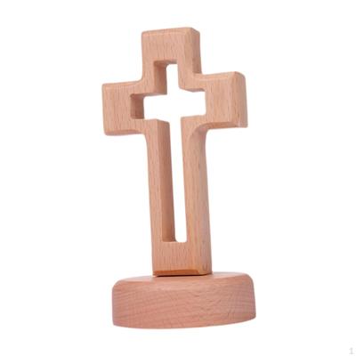 Catholic Wood Collection Wooden Standing Cross Statue for Home Shelf Table Decor