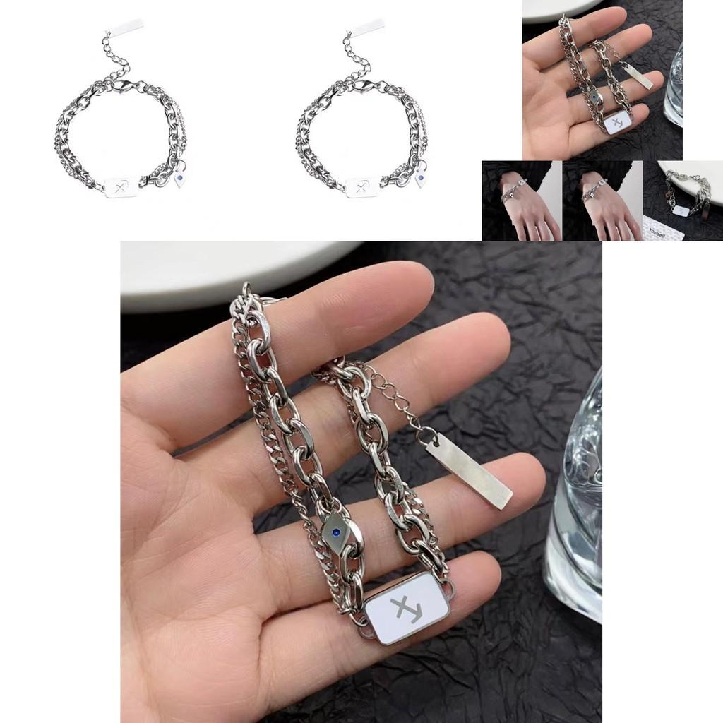 Summer 2024 Geometric Shape Titanium Steel Bracelet Trendy Hip Hop Style For Men And Women