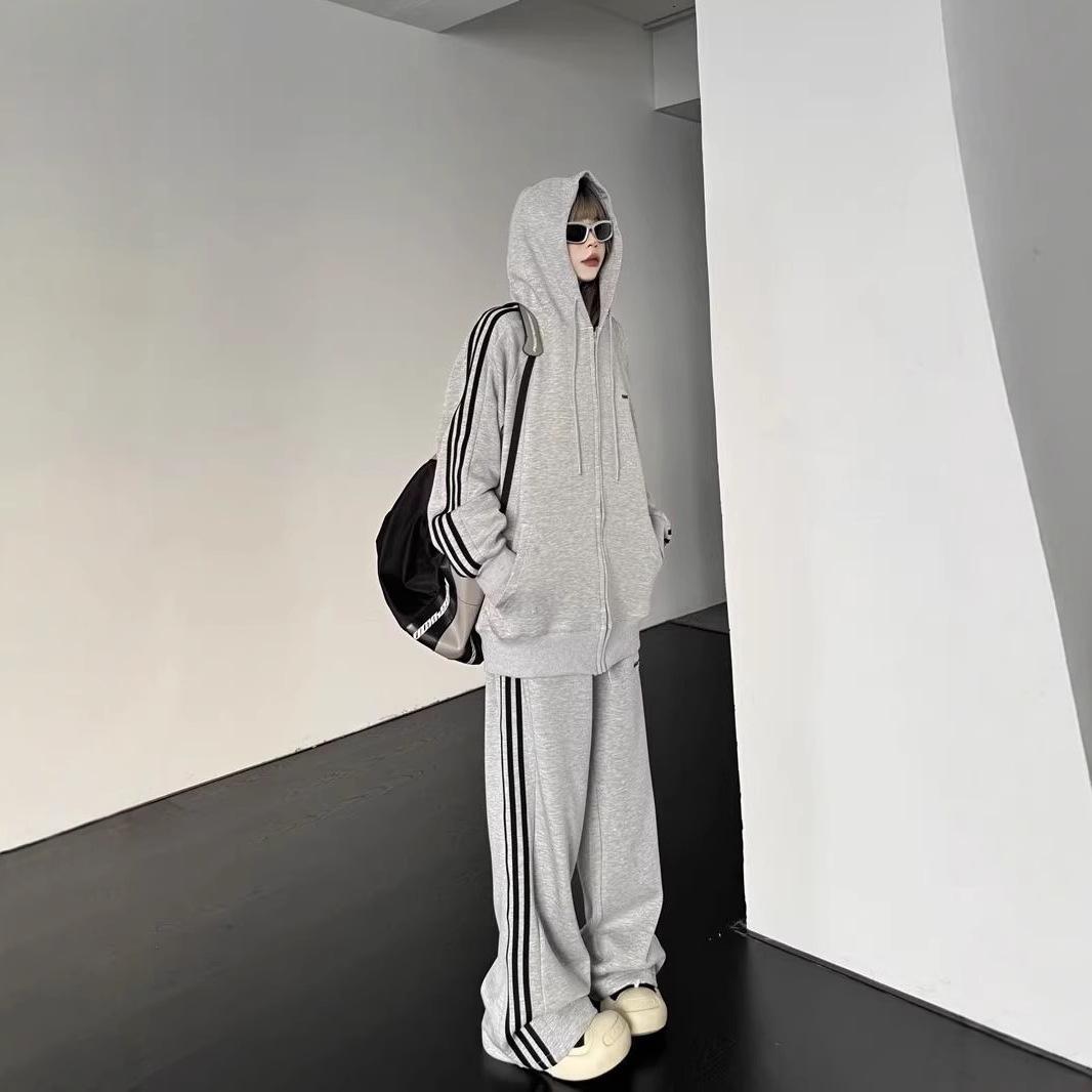 

Женский шикарный повседневный комплект худи и спортивных штанов в корейском стиле - Осень/Зима Свободный крой 2XL