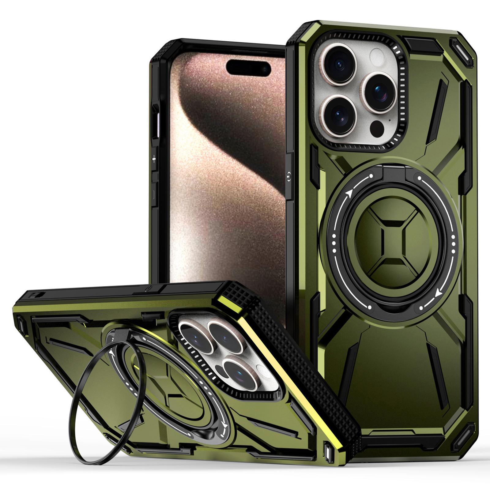 

Для iPhone 15 Pro Max Магнитный чехол Гибридная накладка для телефона с подставкой Army Green