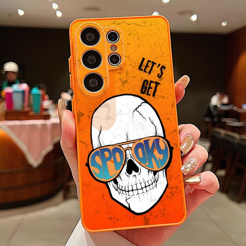 

Skull Skeleton Pattern Case For Samsung S26 Edge S25 FE S24 Plus S23 S22 Ultra A15 A16 A17 A35 A36 A37 A54 A55 A56 A57 5G Magnetic Hybrid Matte Cover Samsung A37 помаранчевий