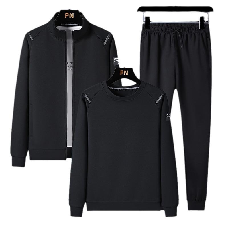 Men's Stand-up Collar Sports Suit: Jacket, Sweatshirt, Long Pants - Plus Size, Trendy Autumn/Spring Wear
