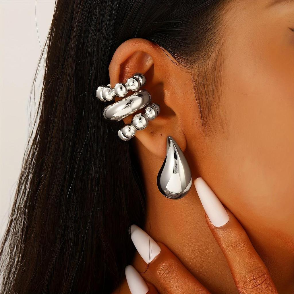 Chic European & American Oval Hollow Electroplated Ear Clip Earrings