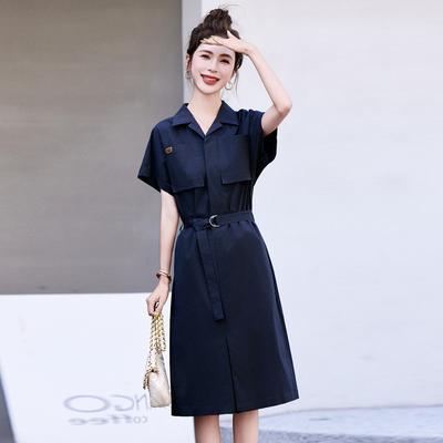 Fashion Short-sleeved Dress Women's  Dress New Fashion Small Waist Thin Lapel Shirt Skirt