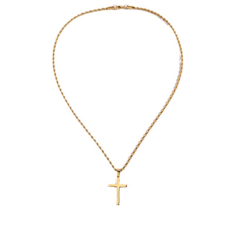 Men's Titanium Steel Twist Chain Necklace - Light Luxury Stainless Steel Cross Pendant, Non-Fading Jewelry.