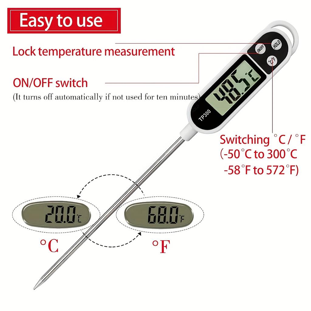 Food Thermometer TP300 Digital Kitchen Water Oil Thermometer LCD Display Temperature Probe for Cooking Grilling BBQ Candy Milk
