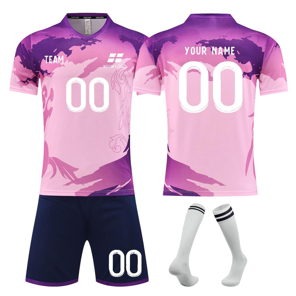 Men's Short Sleeve Soccer Jersey Set Athletic Sportswear Quick Dry Uniform with Shorts and Socks for Training Match
