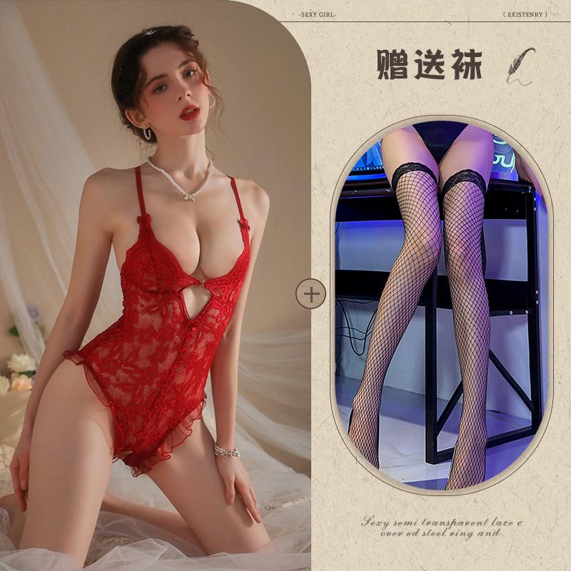 Sexy Lingerie Sexy Lace Seduction Onesie Hot Perspective Open Uniform No-take Pajamas