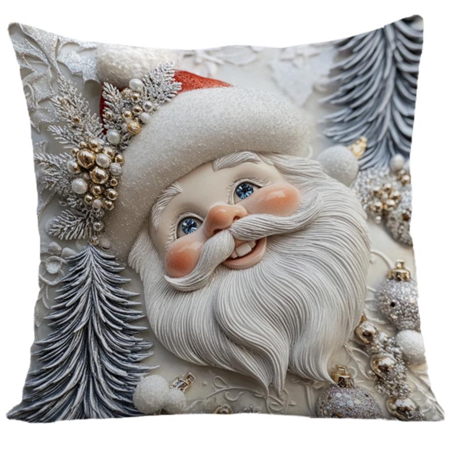 Cute Cartoon Christmas Pillowcase - Polyester Embroidered Print Sofa Cushion for Holiday Decoration