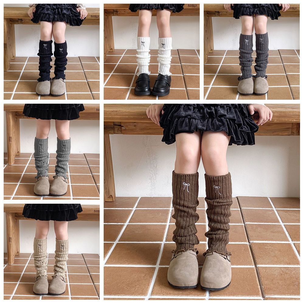 Harajuku Children's Leg Warmers JK Embroidery Bow Socks Kawaii Knitted Leg Cover  Children's