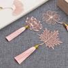 Stationery Apricot Book Holder Chinese Style Tassel Metal Bookmark Leaf