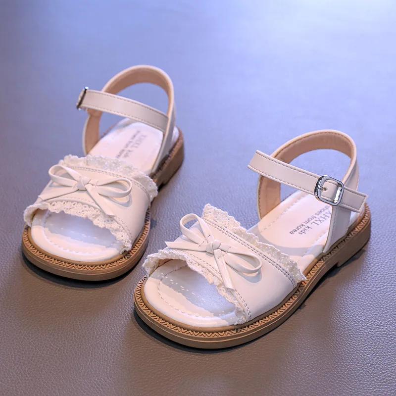 Fashion Girl's Summer Sandals Ruffles Matte Pu Leather Daily Kids Sliders Flat Stylish Open Toe Anti-slip Sweet Children Shoes 26-36