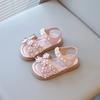 Little Girls Summer Shoes with Beads Princess Sweet Kids Floral Sandals Open Toes Anti-skid Size 21-30 Hook & Loop Bohemian Cute