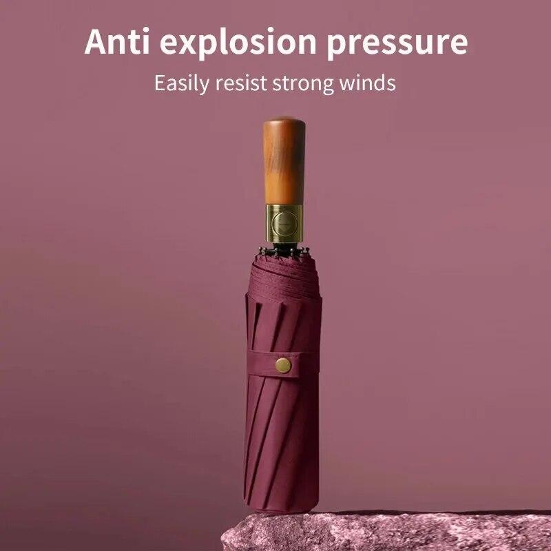 10 Valv Automatiskt Regnparaply med Benhandtag, Vikbart UV-skydd i Vintagestil, För Män och Kvinnor, Lämpligt för Många Tillfällen