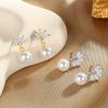 1 Pair of  Gentle and Sweet Flower Earrings, Imitation Pearl Petal Earrings