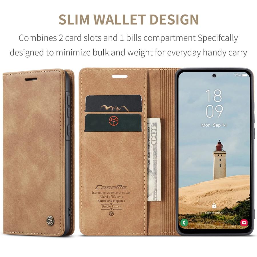 Husă flip din piele mată cu suport pentru carduri și suport pentru telefon pentru Samsung, iPhone