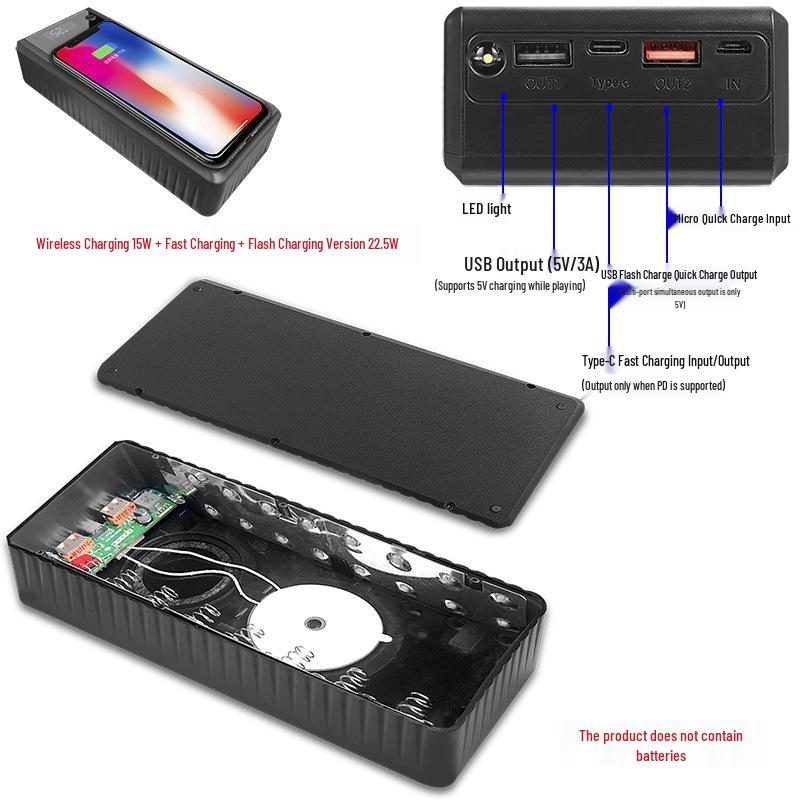 Solderless 6-Cell 26650 Battery Box Quick Charge PD Power Bank Shell Kit