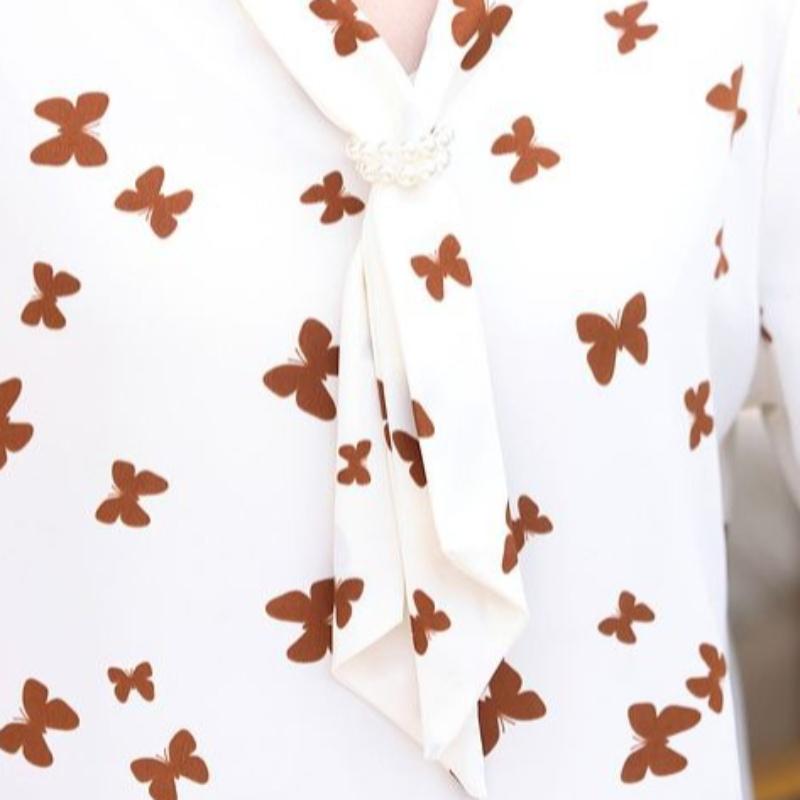 Women Blouse Chiffon Shirt Butterfly Three-quarter Sleeves Spring Summer Clothes Top Long Sleeve Women's Shirt Blusas Ropa De Mujer