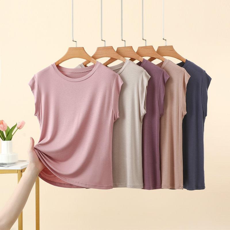 T-shirt da donna estiva in modal senza maniche, tinta unita, vestibilità larga, leggera, base per layering, casual per uso quotidiano, maglietta base, canottiera