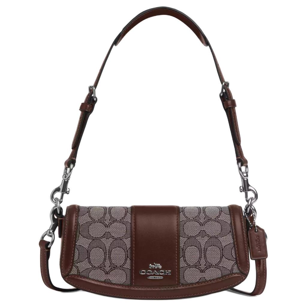 Coach Andrea 21 Metallic Logo Signature Jacquard Trimmed Leather Handbag Women handbags Brown CU985-SVS8S